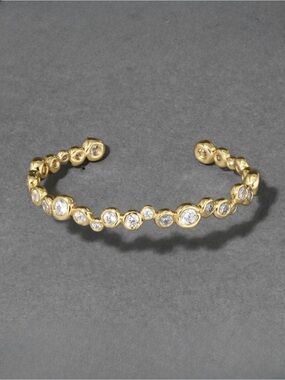 NEW Alexis Bittar Asterales Gold Skinny Cuff Bracelet Clear CZ AU15